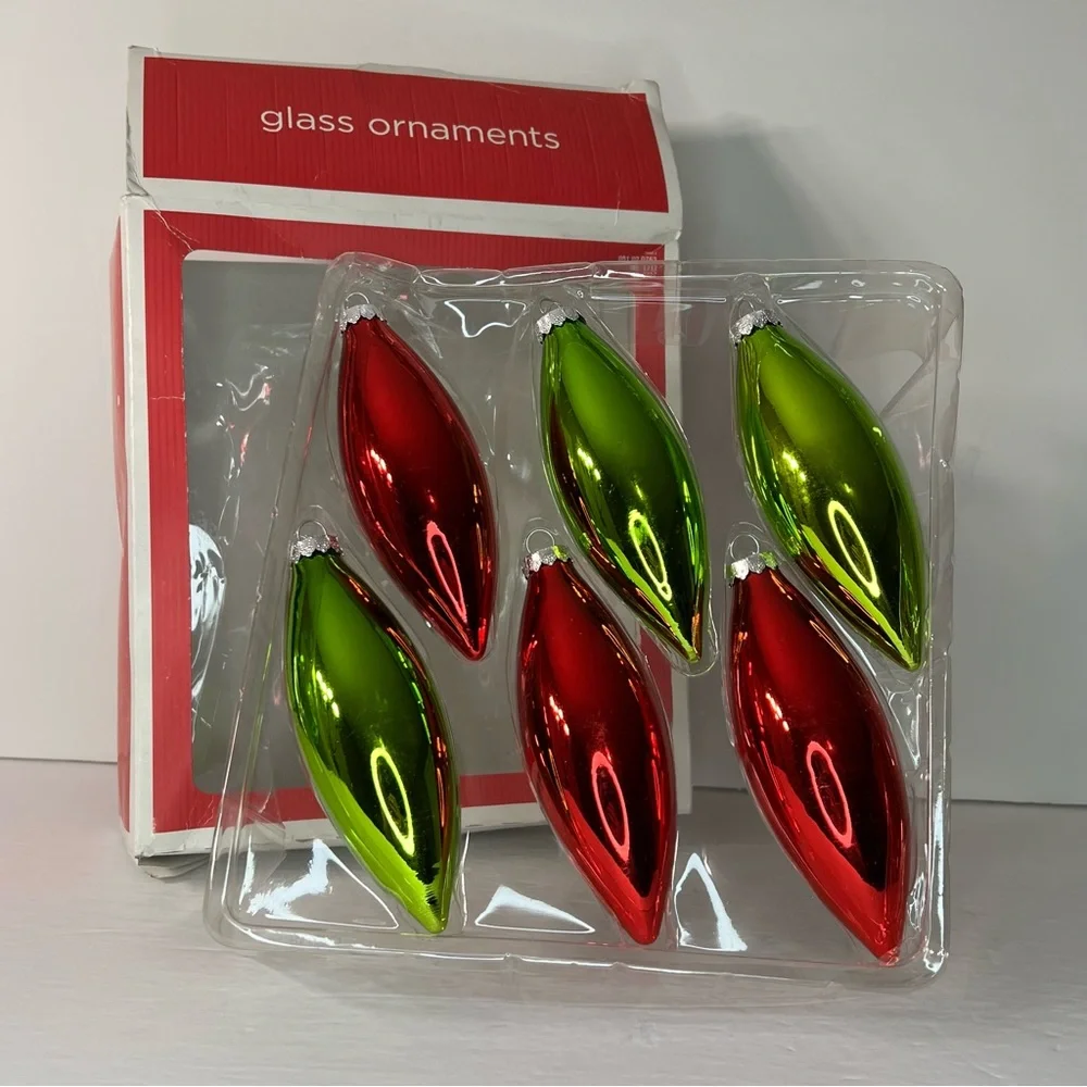 Target 2010 Super Shiny Torpedo or Teardrop Glass 6 Christmas Tree Ornaments